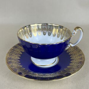 VTG Aynsley 2469 Teacup & Saucer Cobalt Blue Heavy Gold Filigree Corset Bone Chi